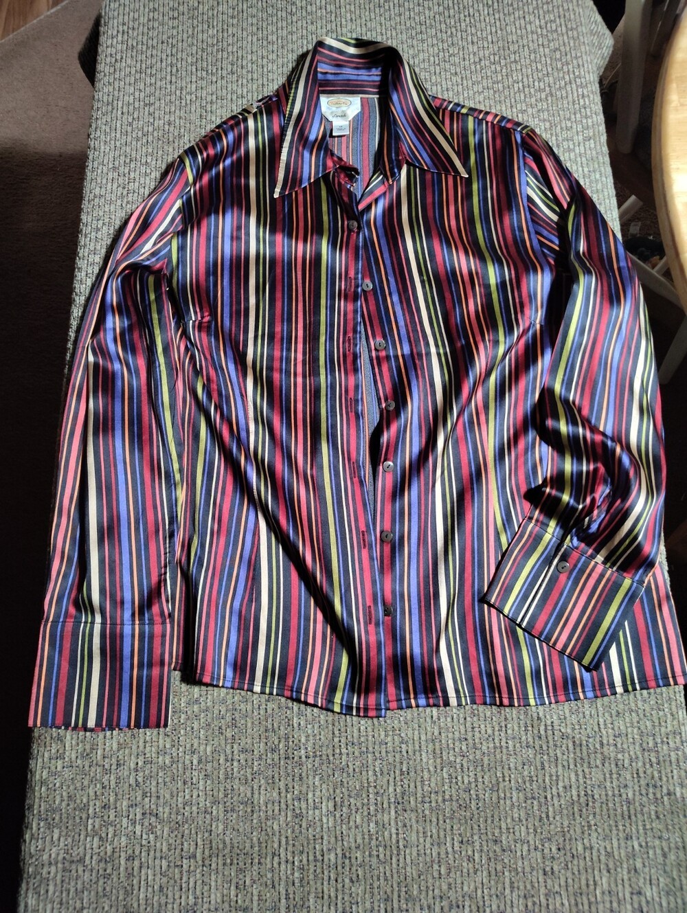 Talbot's Woman petite silk stretch button cuffed shirt 70's, disco rainbow SZ 18